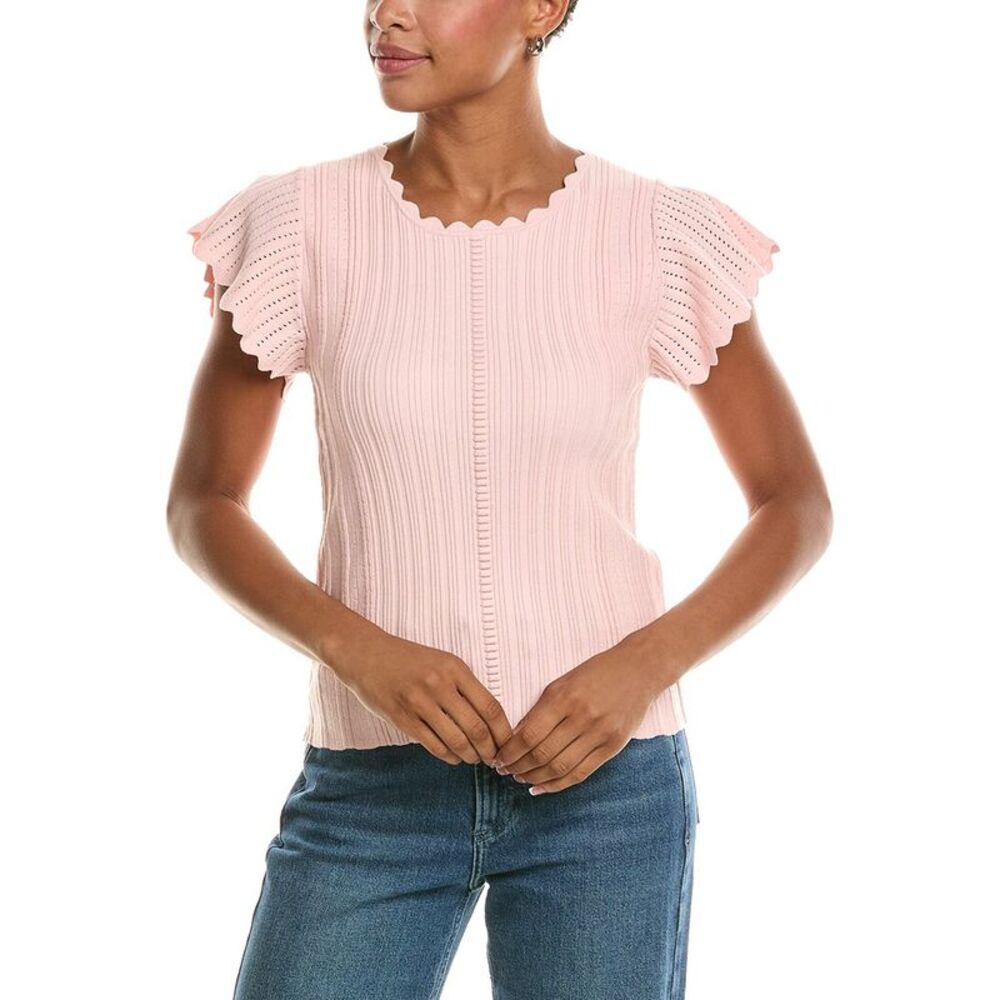 Elie Tahari Womens The Eliana Flutter Sleeve Sweater, Pink
